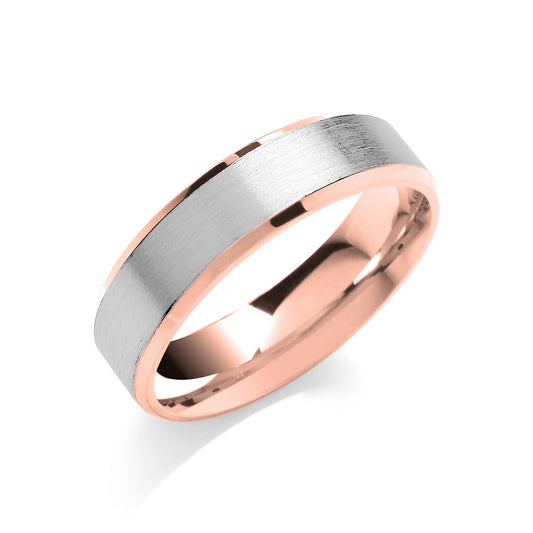 6mm Flat Court Bevelled Edge, Matt Centre Two Colour Wedding Band