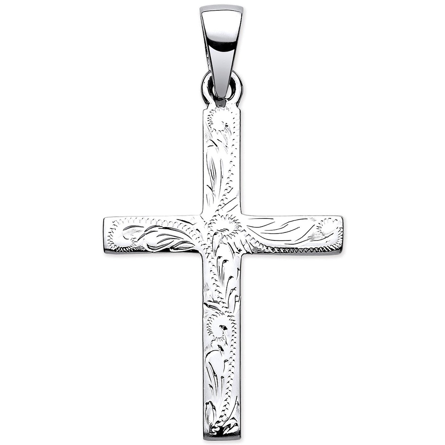 Silver Solid Cross with Design and Plain Back