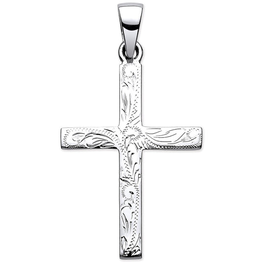 Silver Solid Cross with Design and Plain Back