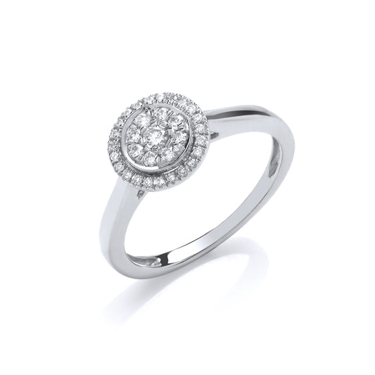 9ct White Gold Round Pave 0.25ct  Diamond Ring