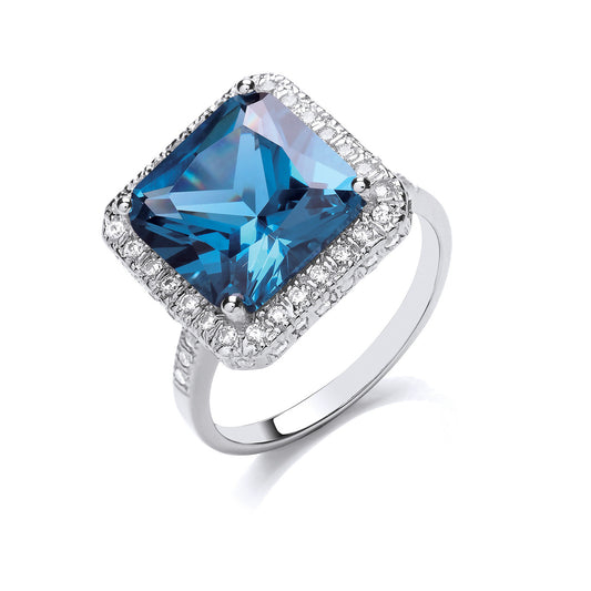 Silver Blue Colour Cz Cluster Ring