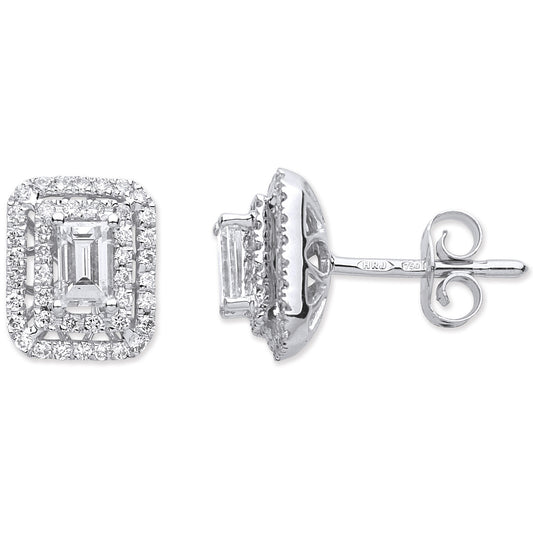18ct White Gold 0.75ct Emerald Cut Rectangular Stud