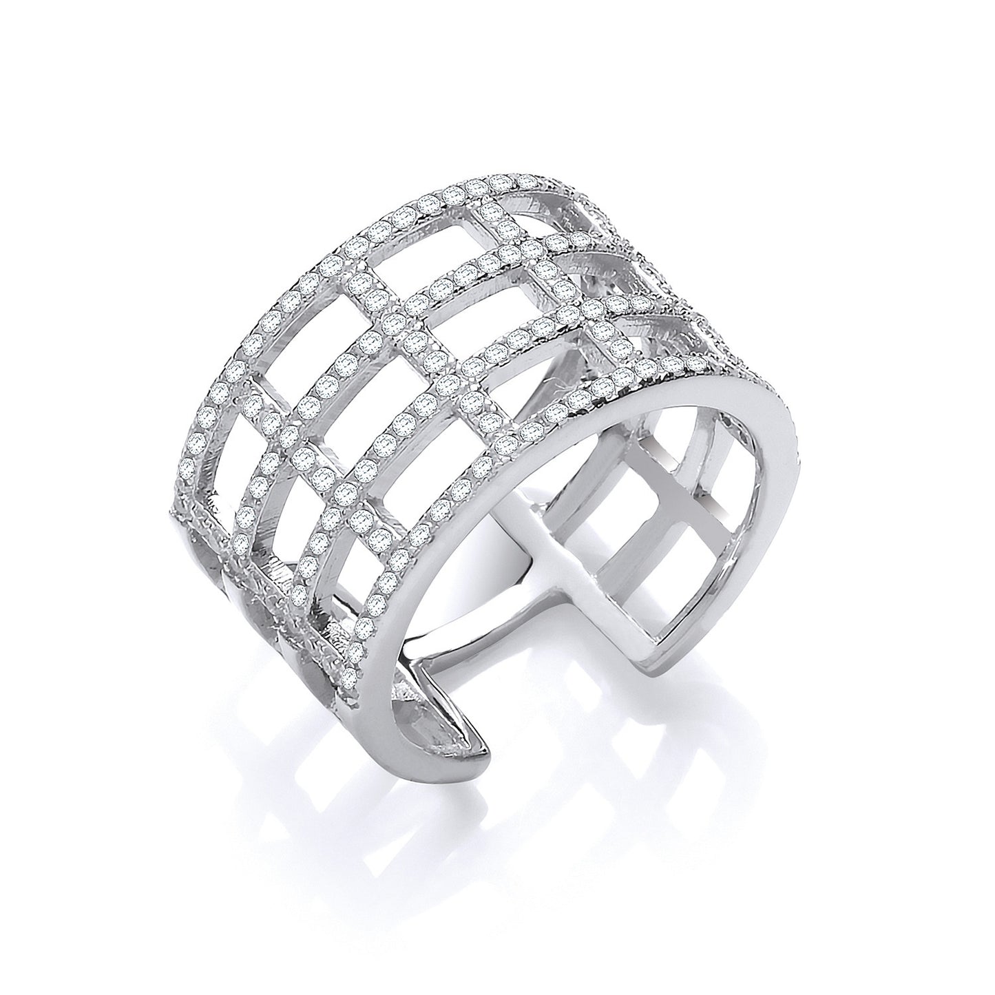 Silver Open Rectangular Designs Cz Ring
