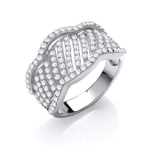 Silver Fancy Wavy Cz Ring