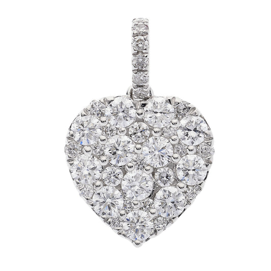 18ct White Gold 1.00ctw Brilliant Cut Diamond Grain Set Heart Pendant
