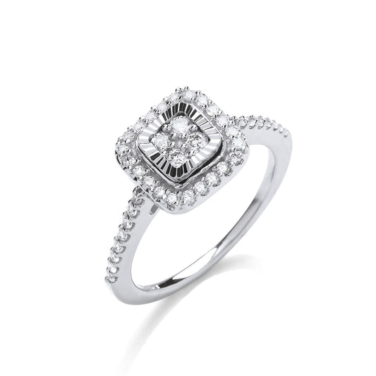 9ct WG 0.40ctw Diamond Cluster Ring with D/C Bezel