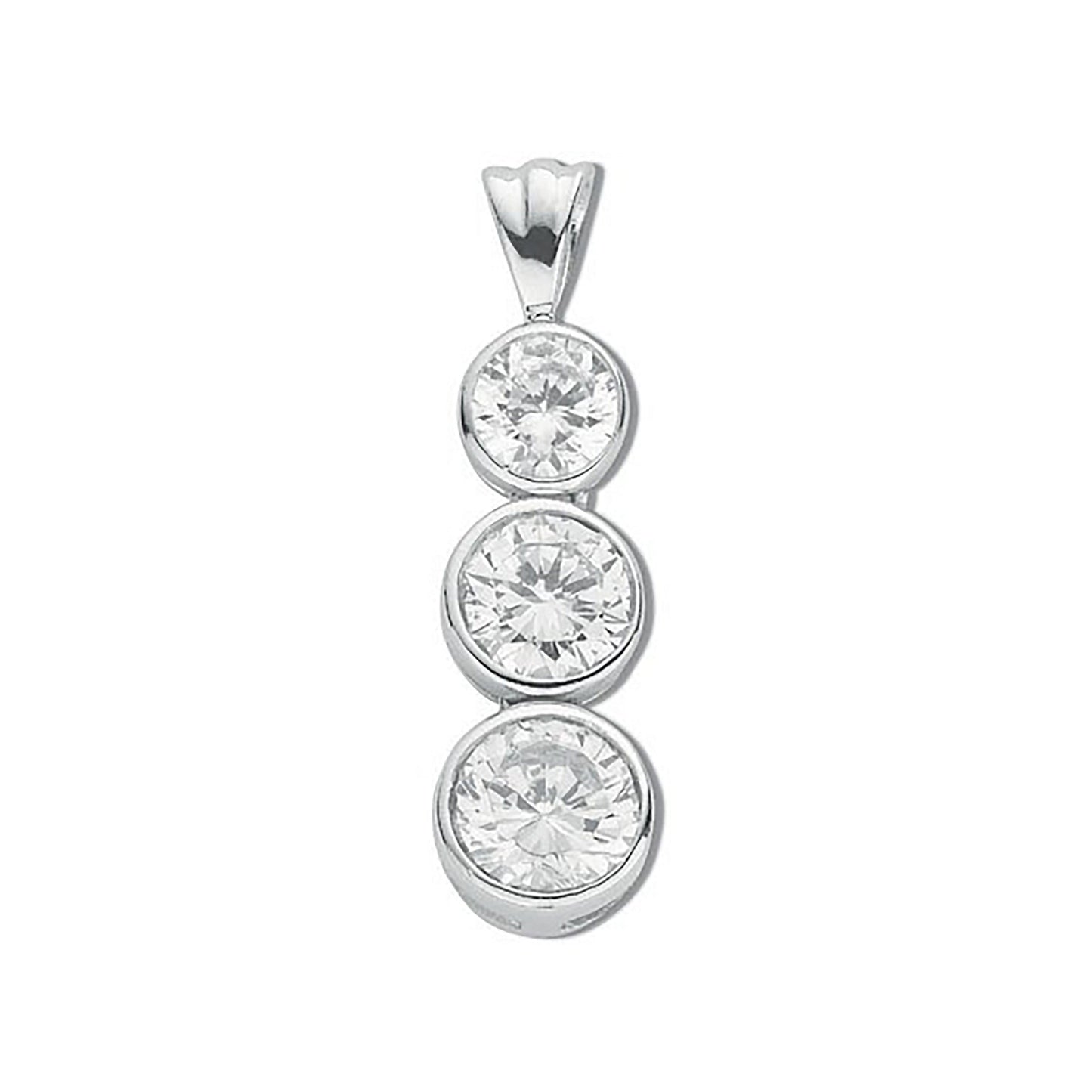 Silver Rubover Set Cz Trilogy Drop Pendant
