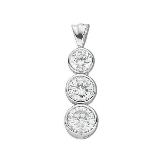 Silver Rubover Set Cz Trilogy Drop Pendant