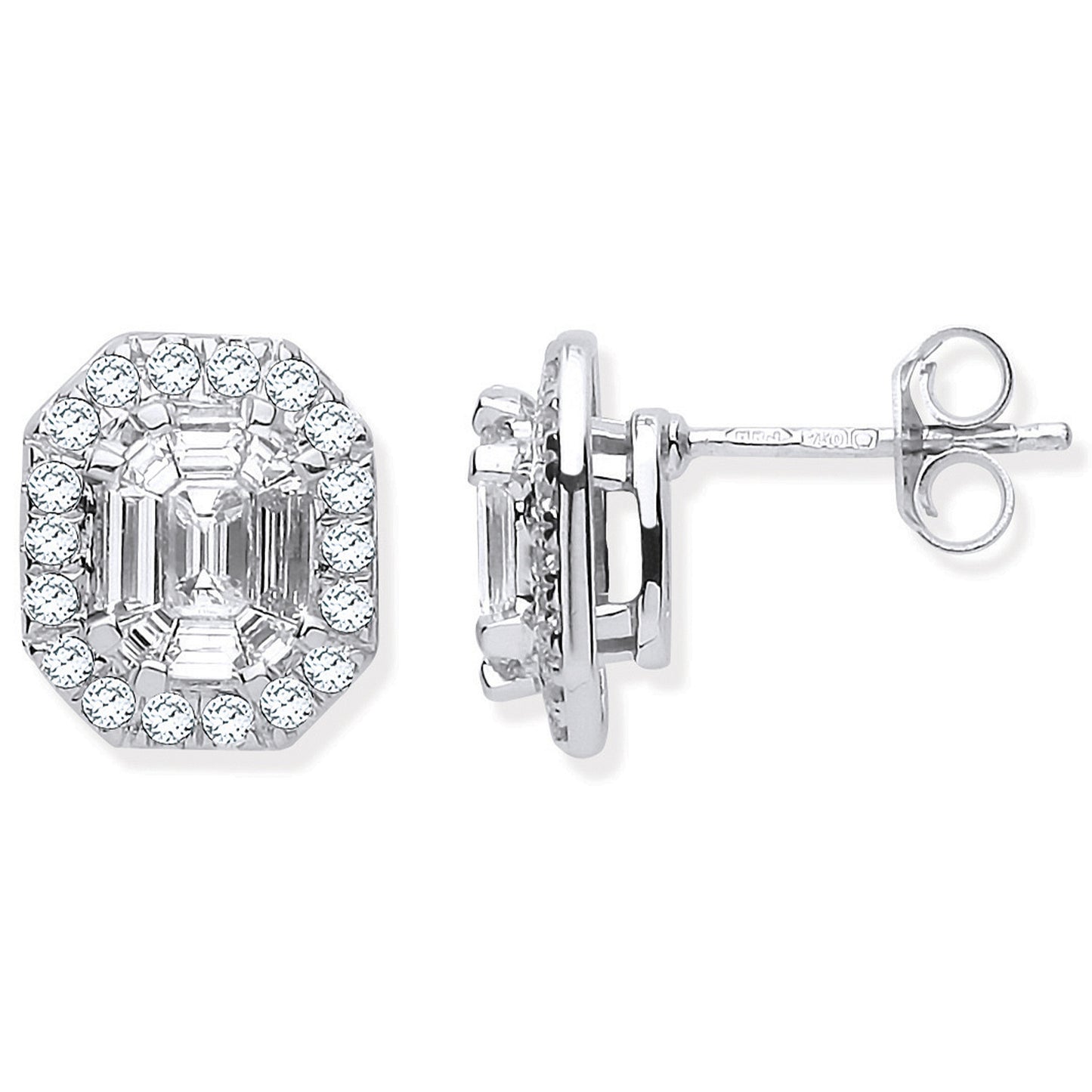 18ct WG Rd. Baguettes & Emerald Centre 1.40ctw Diamond Studs