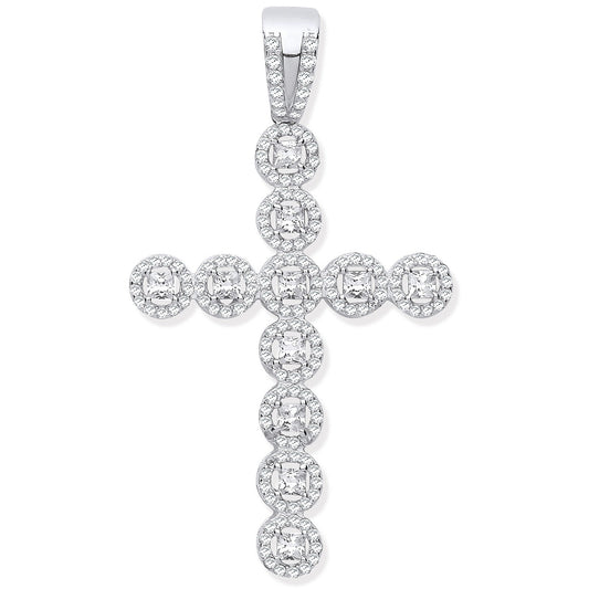 Silver CZ Halo Style Fancy Cross