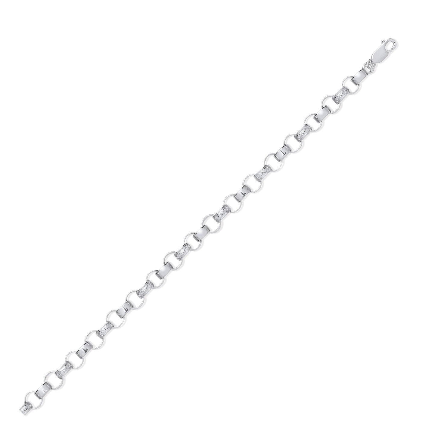 Silver 8.0mm Plain & Engraved Link Belcher Chain/Bracelet
