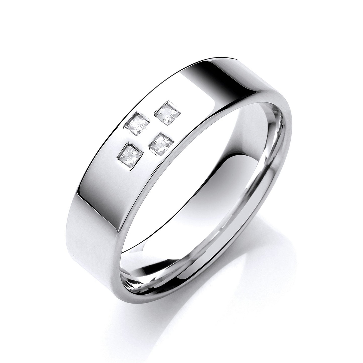 0.08ctw 4st P/C Diamond Set 6mm Flat Court Cross Style Wedding Band