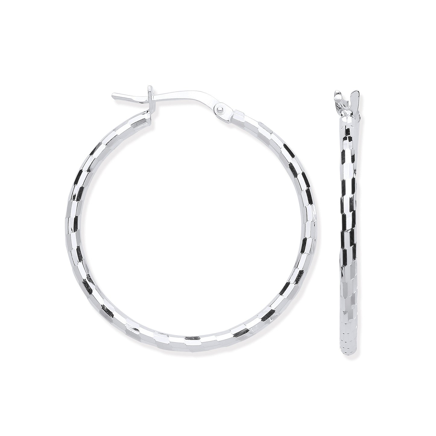Silver 25mm Hoop, Checkerboard Design