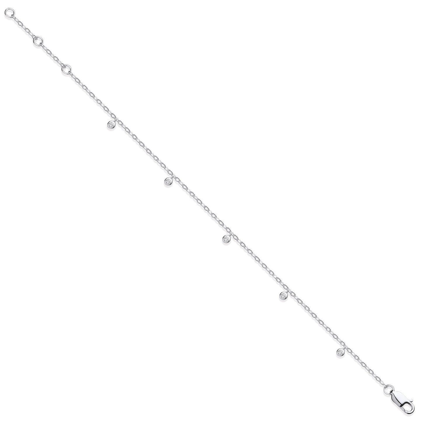 9ct White Gold Rub-Over 0.10ctw Diamond Bracelet
