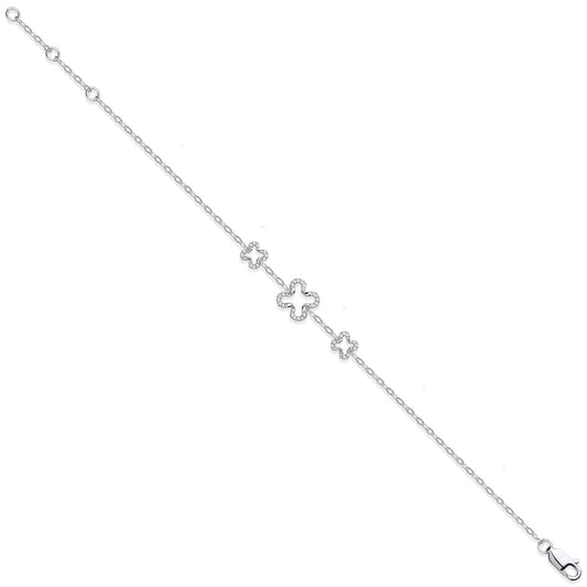 9ct White Gold Four Leaf Clover 0.11ctw Diamond Bracelet