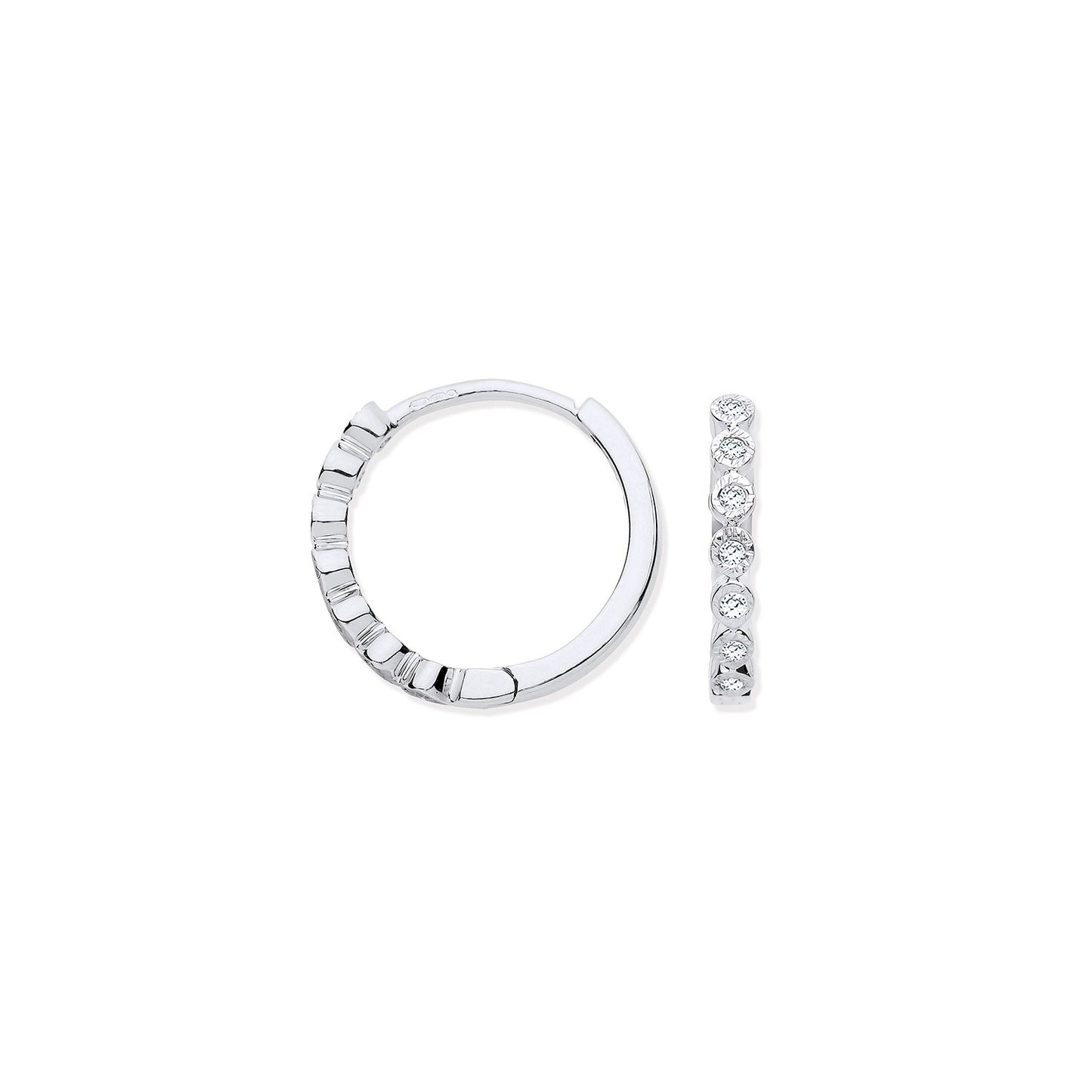 9ct White Gold Round 0.10ctw Diamond Hoops