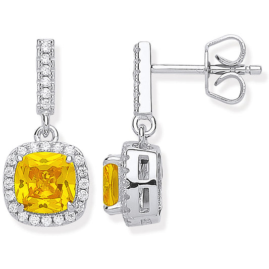 Silver Yellow CZ Drop Earrings