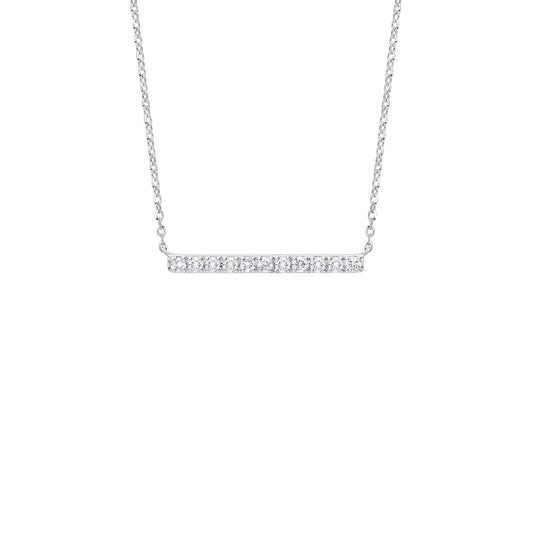 9ct White Gold 0.20ct Diamond Bar Necklace (Chain 17")