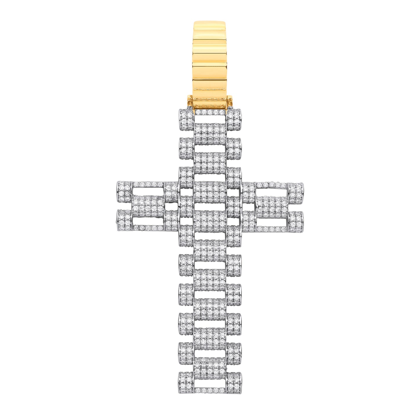 Y & W/G Cz Fancy Link Large Cross