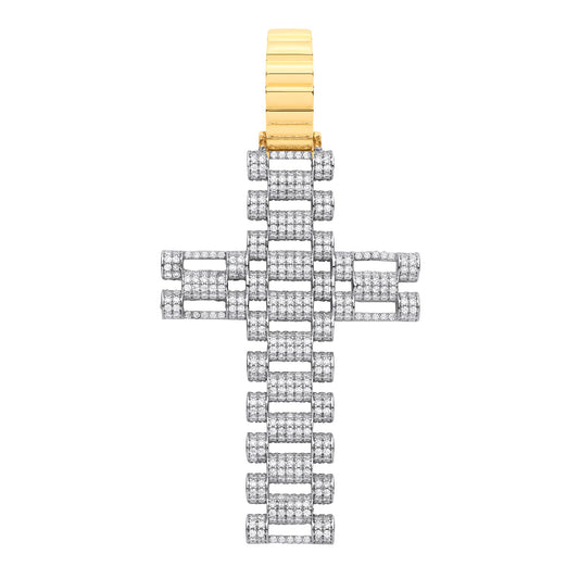 Y & W/G Cz Fancy Link Large Cross