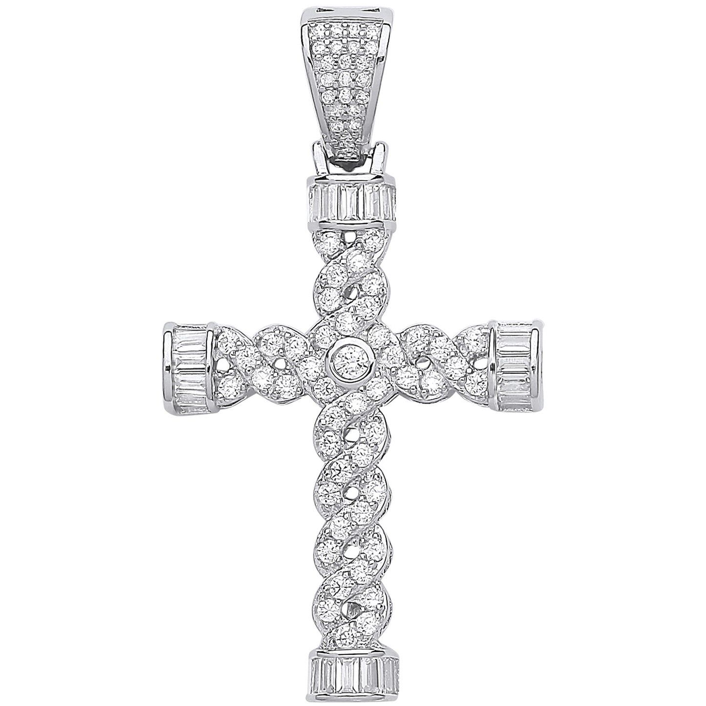 Silver Plait Style Fancy Cz Cross