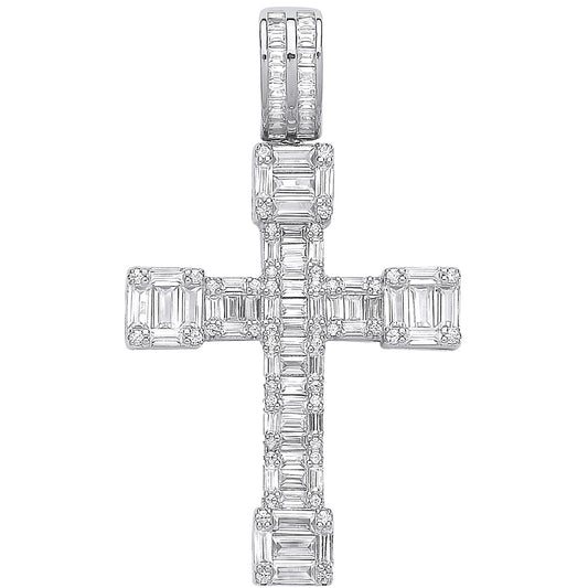 Silver Cz Baguettes Fancy Cross