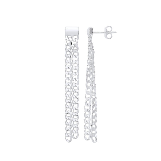 Silver Curb Chains Drop Earrings