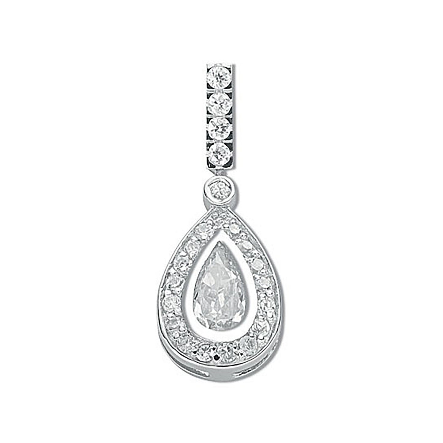Silver Pear Cut Cz Cluster Drop Pendant