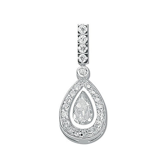Silver Pear Cut Cz Cluster Drop Pendant