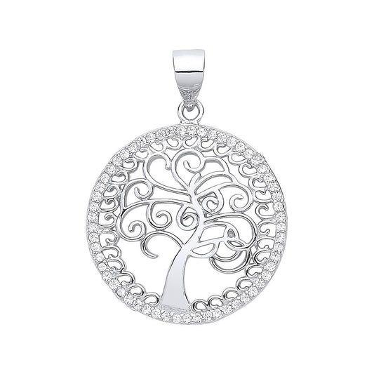 Silver Cz Tree of Life Pendant