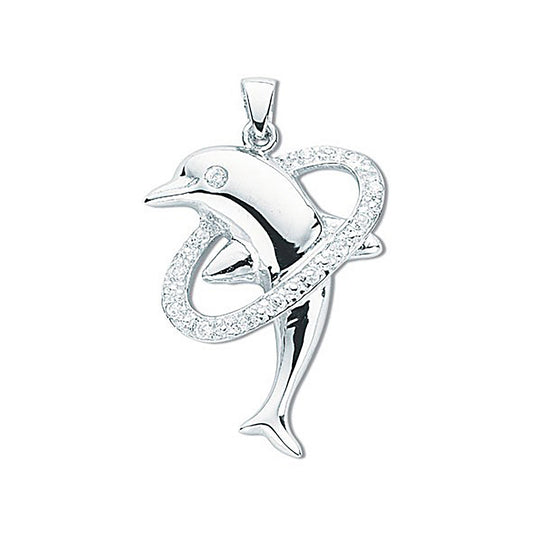 Silver Cz Dolphin Pendant