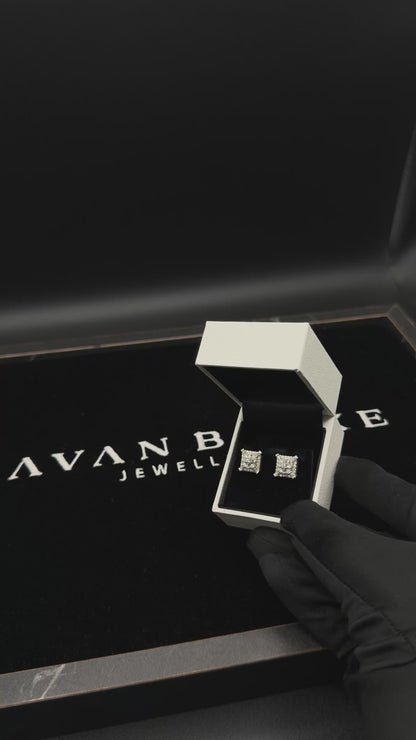 Silver Square Baguette Moissanite Studs 10mm