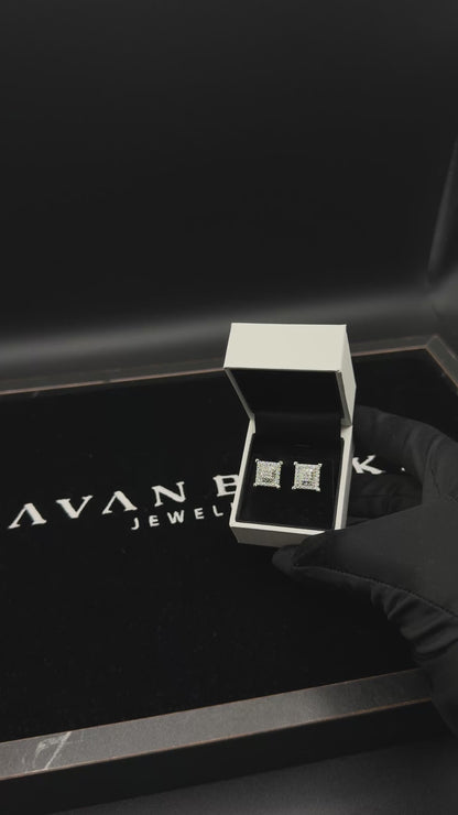 Silver Square Baguette Moissanite Studs 12mm