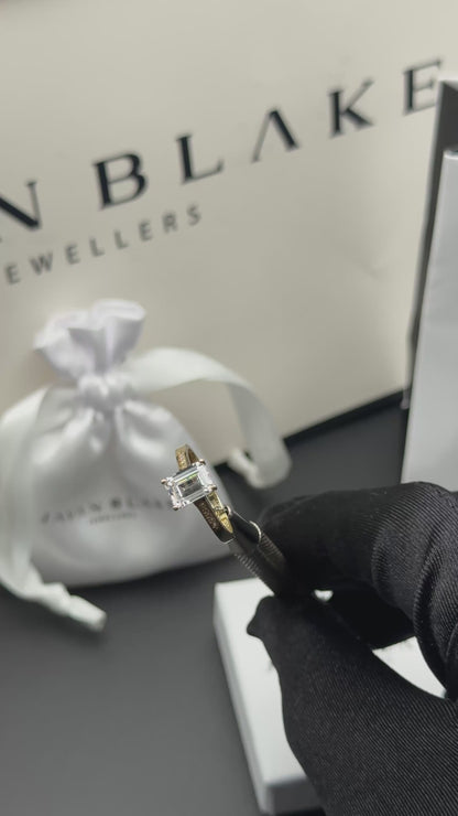 Y/G Emerald Cut Clear CZ Ladies Ring